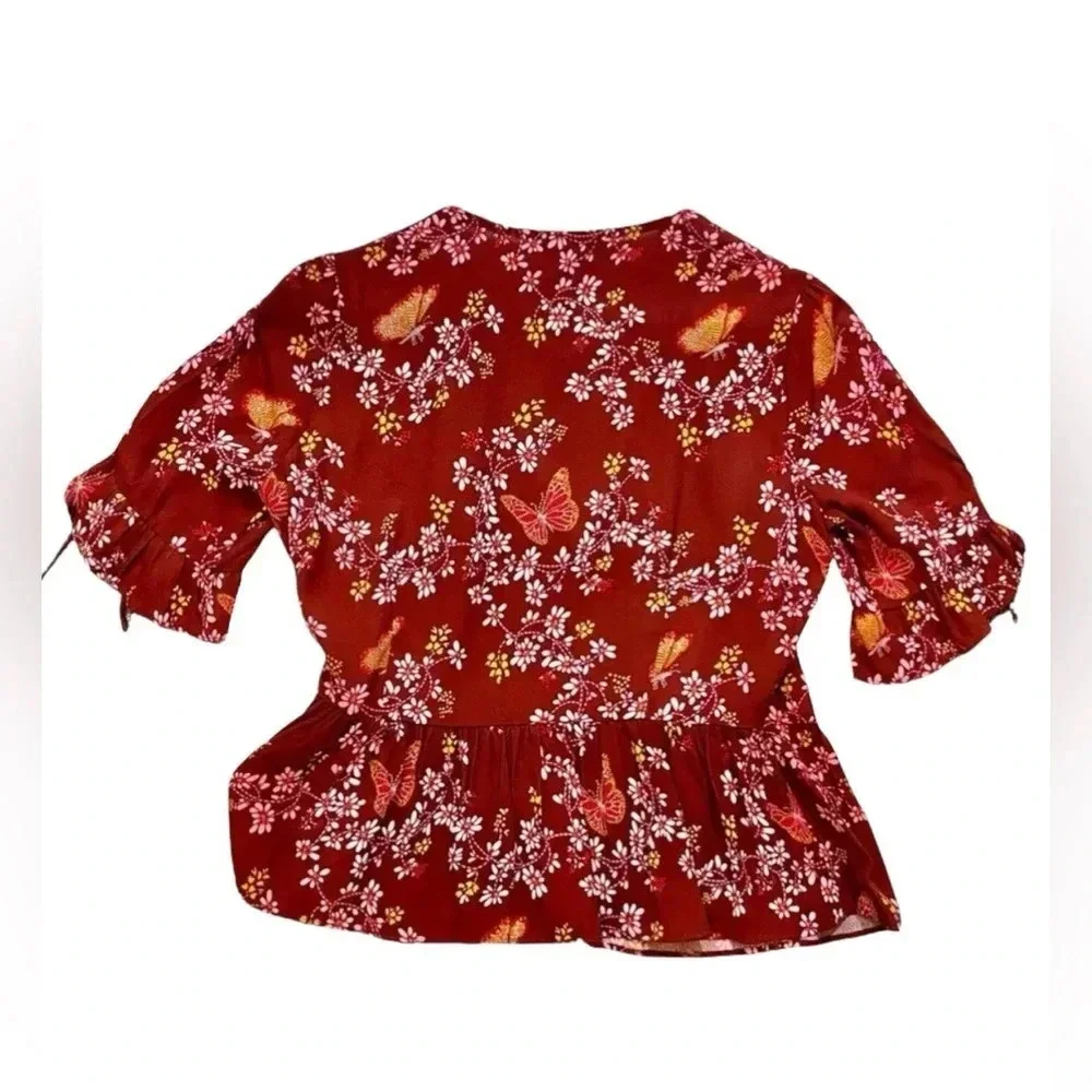 NWT Madewell Butterfly Print Tie Sleeve Wrap Top - Picture 6 of 6